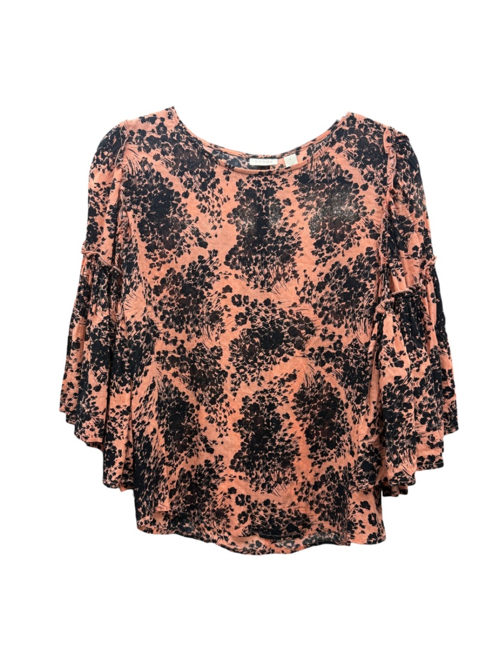 Hinge Boho Floral Bell Sleeve Blouse | Peach & Black Flare Sleeve Top